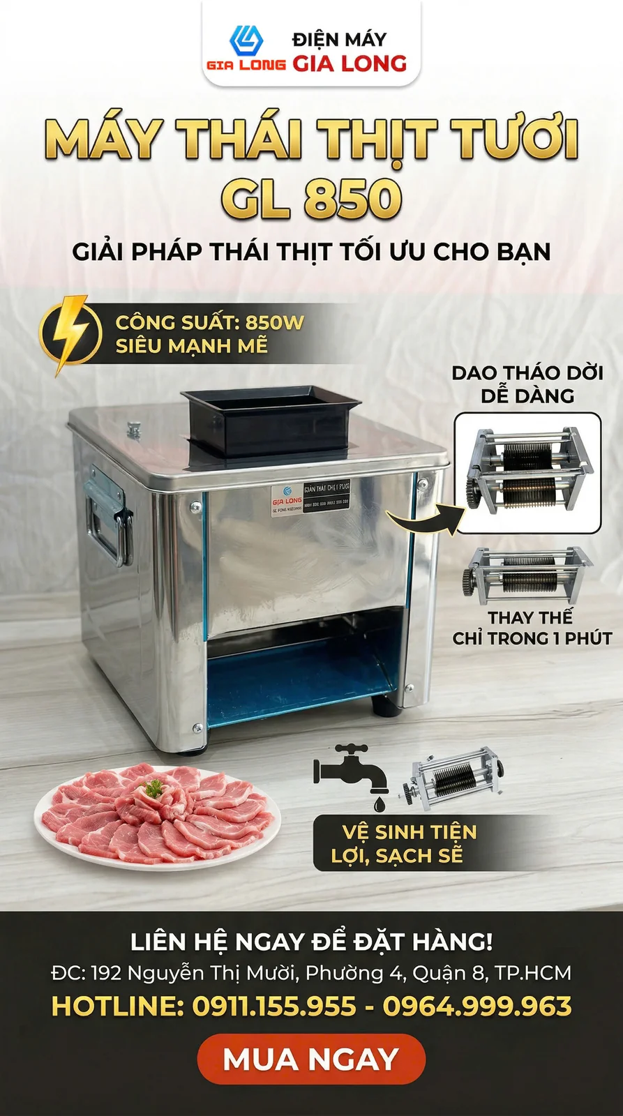 Máy thái thịt GL850 (Thay được dao)