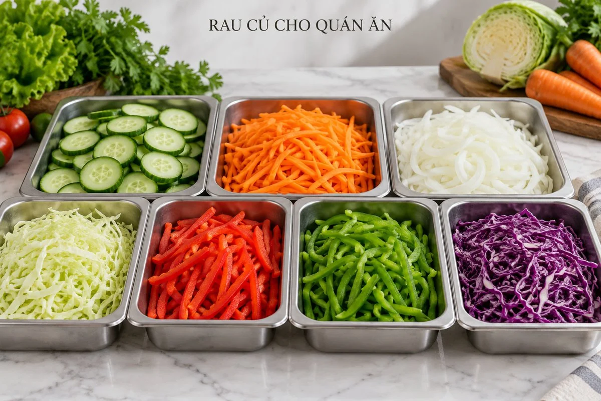 Rau củ chia theo kiểu cắt cho quán ăn
