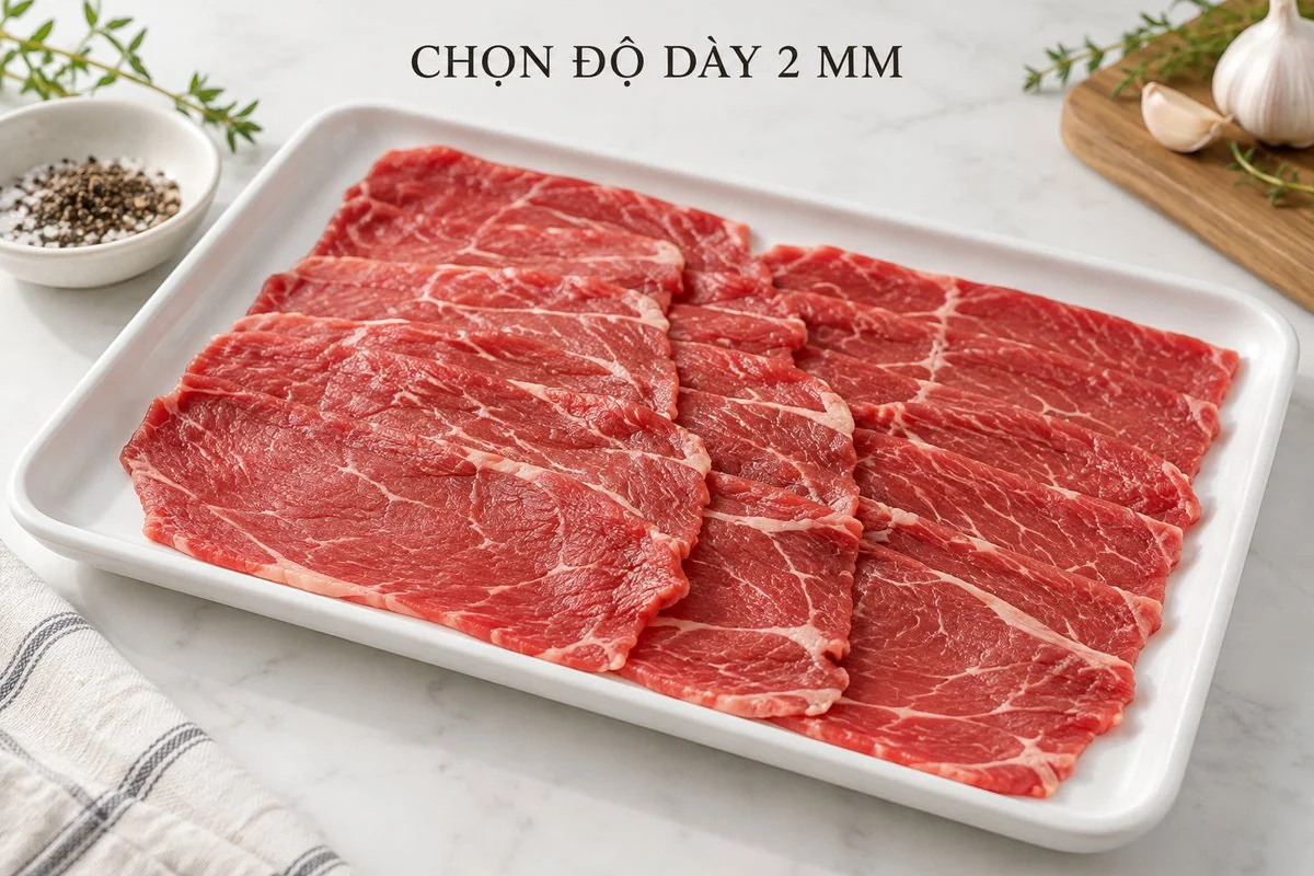 Lát thịt bò sống mỏng xếp phẳng