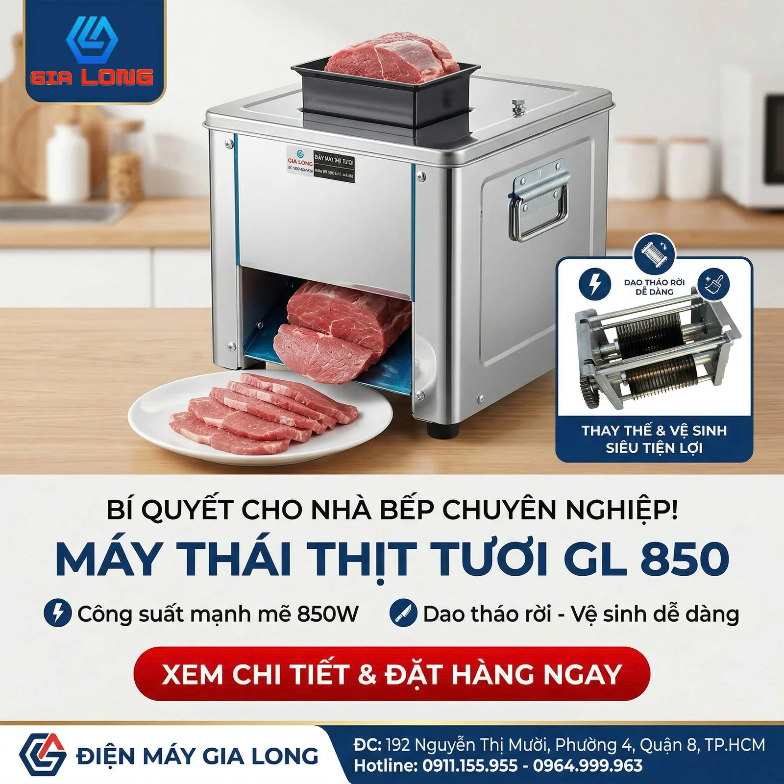 Máy thái thịt GL850 (Thay được dao)